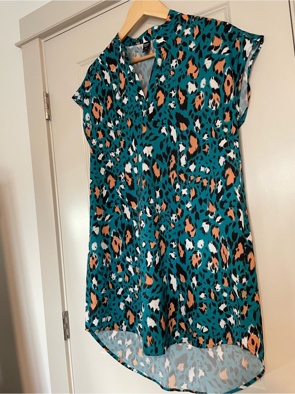 Teal Leopard Print Mini Dress with Self Tie Waist - Picture 3 of 5
